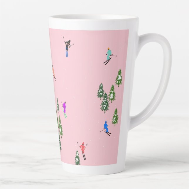 Rosa Skifahrer Ski Eröffnung Weihnachts-Skiurlaub Milchtasse (Rechts)