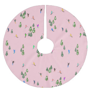 Rosa Skifahrer Ski Eröffnung Weihnachts-Skiurlaub Polyester Weihnachtsbaumdecke