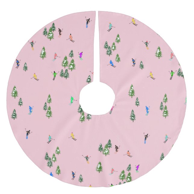 Rosa Skifahrer Ski Eröffnung Weihnachts-Skiurlaub Polyester Weihnachtsbaumdecke (Vorderseite)