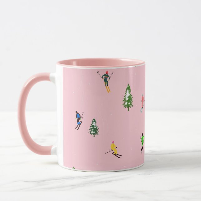 Rosa Skifahrer Skifahren Tasse (Links)