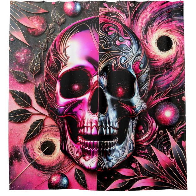 Rosa Skull-Design Duschvorhang (Vorderseite)