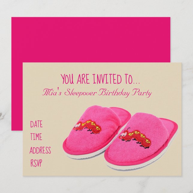 Rosa Slipper Schlummerschläferparty Einladung (Vorne/Hinten)