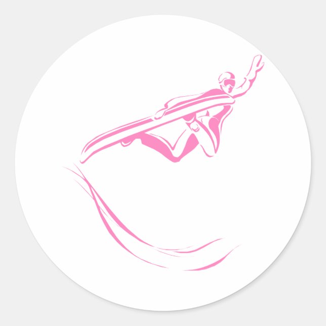 Rosa Snowboard Runder Aufkleber (Vorderseite)