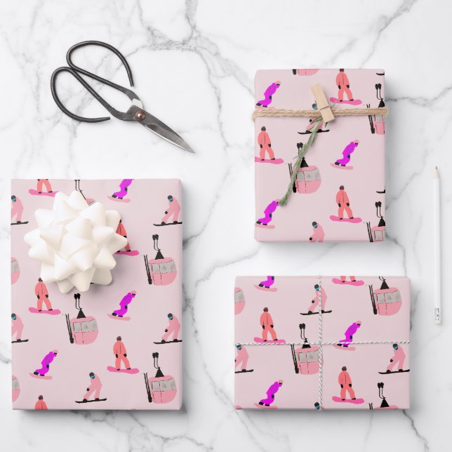 Rosa Snowboard Snowboarden Geschenkpapier Set (Vorderseite)