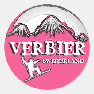 Rosa Snowboarder-Aufkleber in Verbier Schweiz Runder Aufkleber