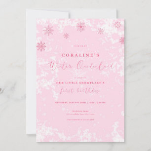 Rosa Snowflake Winter Onederland Geburtstag Einlad Einladung