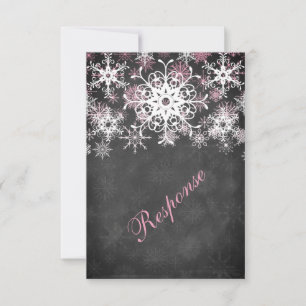 Rosa Snowy Chalkboard Style Wedding RSVP Card Einladung