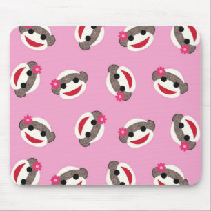 Rosa Socken-Affe-Blumen-Mädchen Mousepad