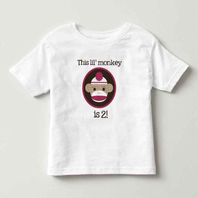 Rosa Socken-Affe: Zweiter Geburtstag Kleinkind T-shirt (Vorderseite)