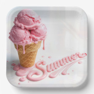 Rosa Sommer-Eiscreme-Tüte Pappteller