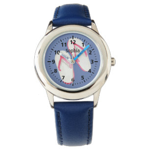Rosa Sommer Flip Flops auf Blau Personalisiert Armbanduhr