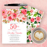Rosa Sommer Floral Hübsch 50. Geburtstag Einladung<br><div class="desc">Rose, Pfannkuchen und Traumwelten schaffen ein hübsches sommerlich rosa Blumendesign. Die Buden und das Laub verleihen dem Ganzen ein rustikales Ambiente. 50. ist in einem großen, fett gedruckten Text geschrieben. Es kann für jedes Jahr geändert werden, das Sie wünschen. Der Name des Geburtstags wird in einem eleganten Script-Schriftart geschrieben. Die...</div>