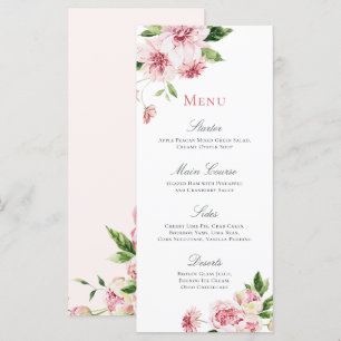 Rosa Sommer Floral Romantisches Brautparty Menükarte