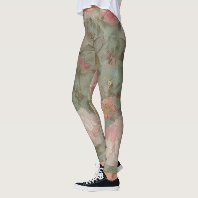 Rosa Sommer-Rose Blüten Wasserfarben-Blume Collage Leggings (Links)