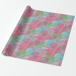 Rosa Sommer Vaporwave Sonnenuntergang und Palmen B Geschenkpapier
