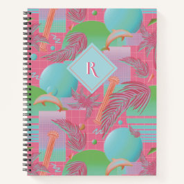 Rosa Sommer Vaporwave Sonnenuntergang und Palmen B Notizbuch