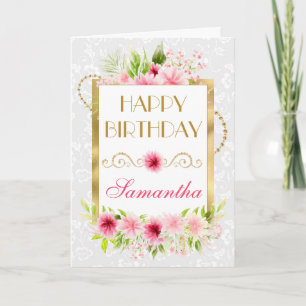 Rosa Sommerblumen Goldfolie Geburtstag Karte
