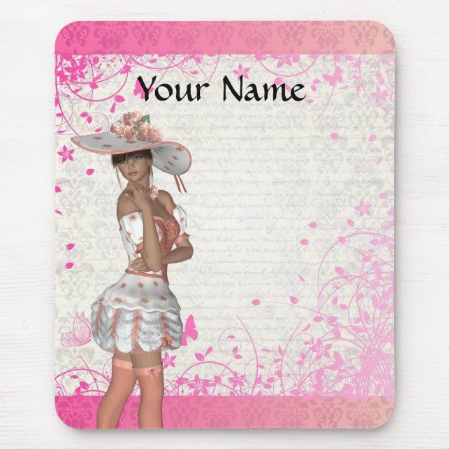 Rosa Sommermädchen Mousepad (Vorne)