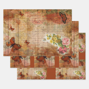 Rosa Sommerschmetterling mit Blume Ephemera Geschenkpapier Set