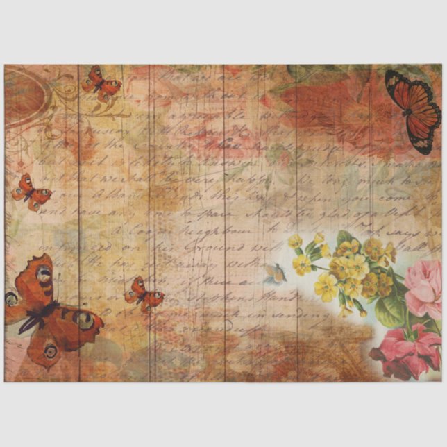 Rosa Sommerschmetterling mit Blume Ephemera Seidenpapier (Vorderseite)