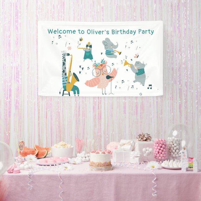 Rosa Songbird mit Tierband Geburtstag Banner (Party)