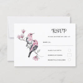 Rosa Songbirds auf einer Hochzeit der Baumzweige RSVP Karte