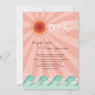 Rosa Sonne und Aqua Blue Waves Sommer Beach Hochze Einladung