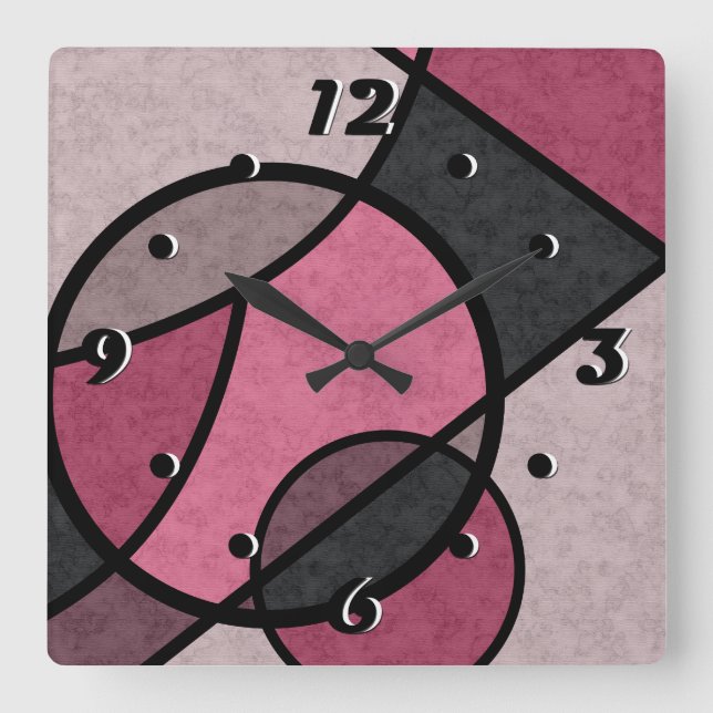 Rosa Sonnenaufgang, abstrakt Quadratische Wanduhr (Vorderseite)