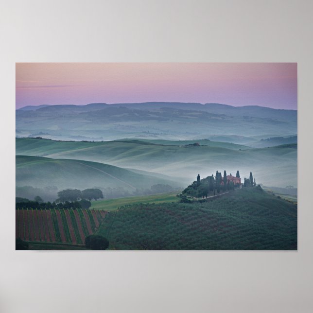 Rosa Sonnenaufgang über einem Landschaftsposter de Poster (Vorne)