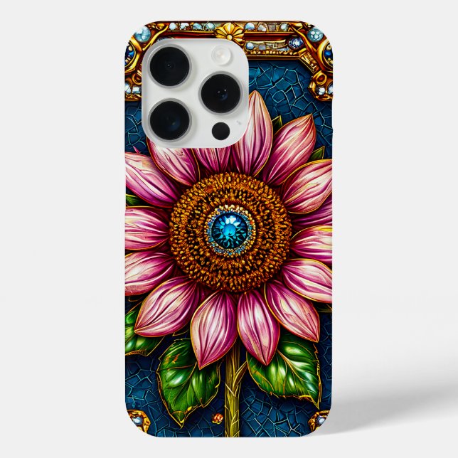 Rosa Sonnenblume mit Edelsteindetails Case-Mate iPhone Hülle (Rückseite)