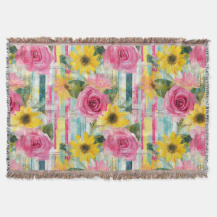 Rosa Sonnenblume Teal Sommer Blumen Decke