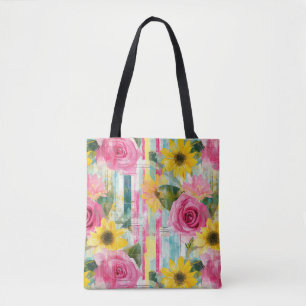 Rosa Sonnenblume Teal Sommer Blumenmuster Tasche