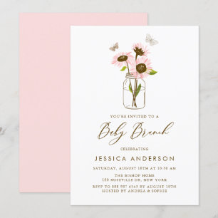 Rosa Sonnenblumen im Mason Jar Baby Brunch Einladung