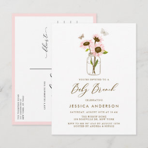 Rosa Sonnenblumen in einem Mason Jar Baby Brunch Einladungspostkarte