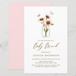 Rosa Sonnenblumen in Mason Jar Baby Brunch Einladu