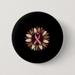 Rosa Sonnenblumen Leopard Print Breast Cancer Awar Button