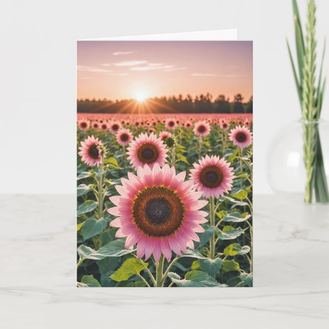 Rosa Sonnenblumenfeld mit Sonnenschein-Beileid Karte (Vorderseite)