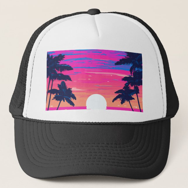 Rosa Sonnenuntergang am Strand Truckerkappe (Vorderseite)