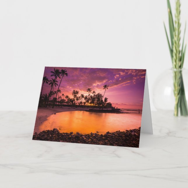 Rosa Sonnenuntergang am Strand von Hawaii Karte (Vorderseite)