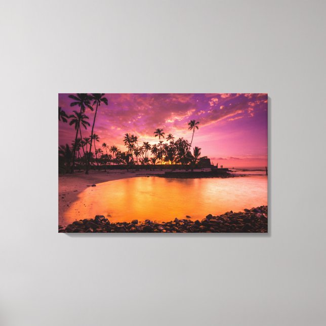 Rosa Sonnenuntergang am Strand von Hawaii Leinwanddruck (Vorderseite)