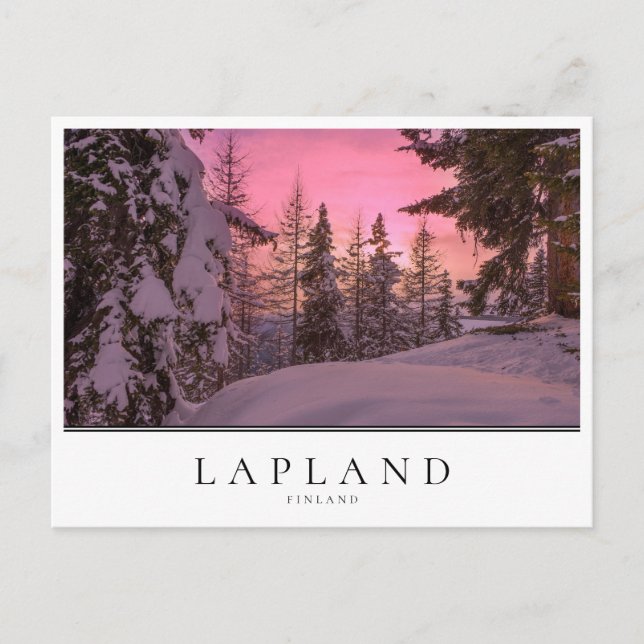 Rosa Sonnenuntergang in Lappland, Finnland Postkarte (Vorderseite)