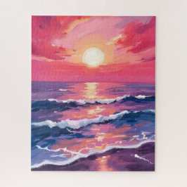 Rosa Sonnenuntergang Lila Ozeanwellen Wasserfarbe