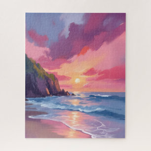 Rosa Sonnenuntergang Ozean Strand Wellen Aquarell