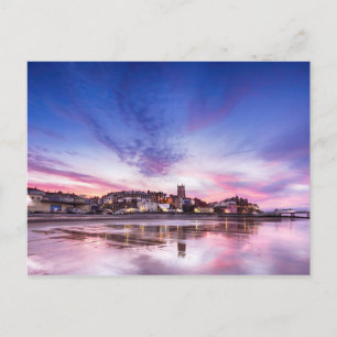 Rosa Sonnenuntergang Reflexionen über Cromer Stadt Postkarte