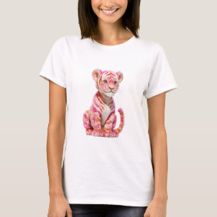 Rosa Sonnenuntergang Tigerbaby künstlerische Illus T-Shirt