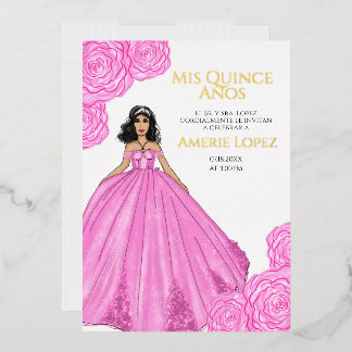 Rosa spanische Quinceanera Folieneinladung