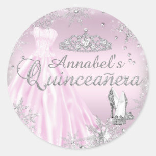 Rosa Sparkkleid Tiara Quinceanera Sticker