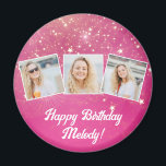 Rosa Sparkle Foto Collage Girls Geburtstagsparty Magnet<br><div class="desc">Hübsche,  rosa Glitzern zieren diese niedlichen,  maßgeschneiderten Geburtstagsmagnete für eine Frau,  einen Teenager oder ein kleines Foto,  die funkelnd Glam-Geschenke Lieben. Personalisiertes Geburtstagsgeschenk mit 3 Fotografien auf einem heißen,  rosa gürtlichen Hintergrund.</div>