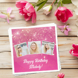 Rosa Sparkle Foto Collage Girls Geburtstagsparty Serviette