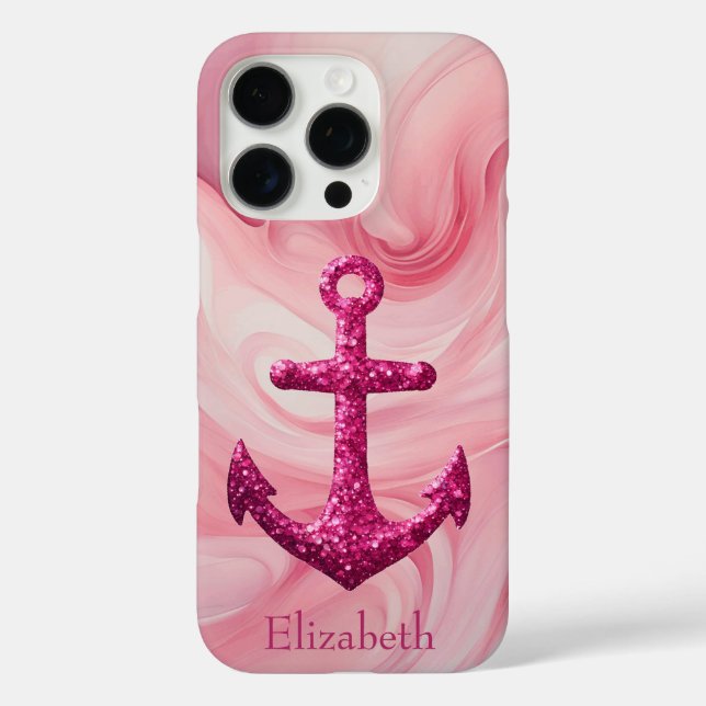 Rosa Sparkle Glitzer Nautical Sailing Name iPhone 16 Pro Hülle (Rückseite)